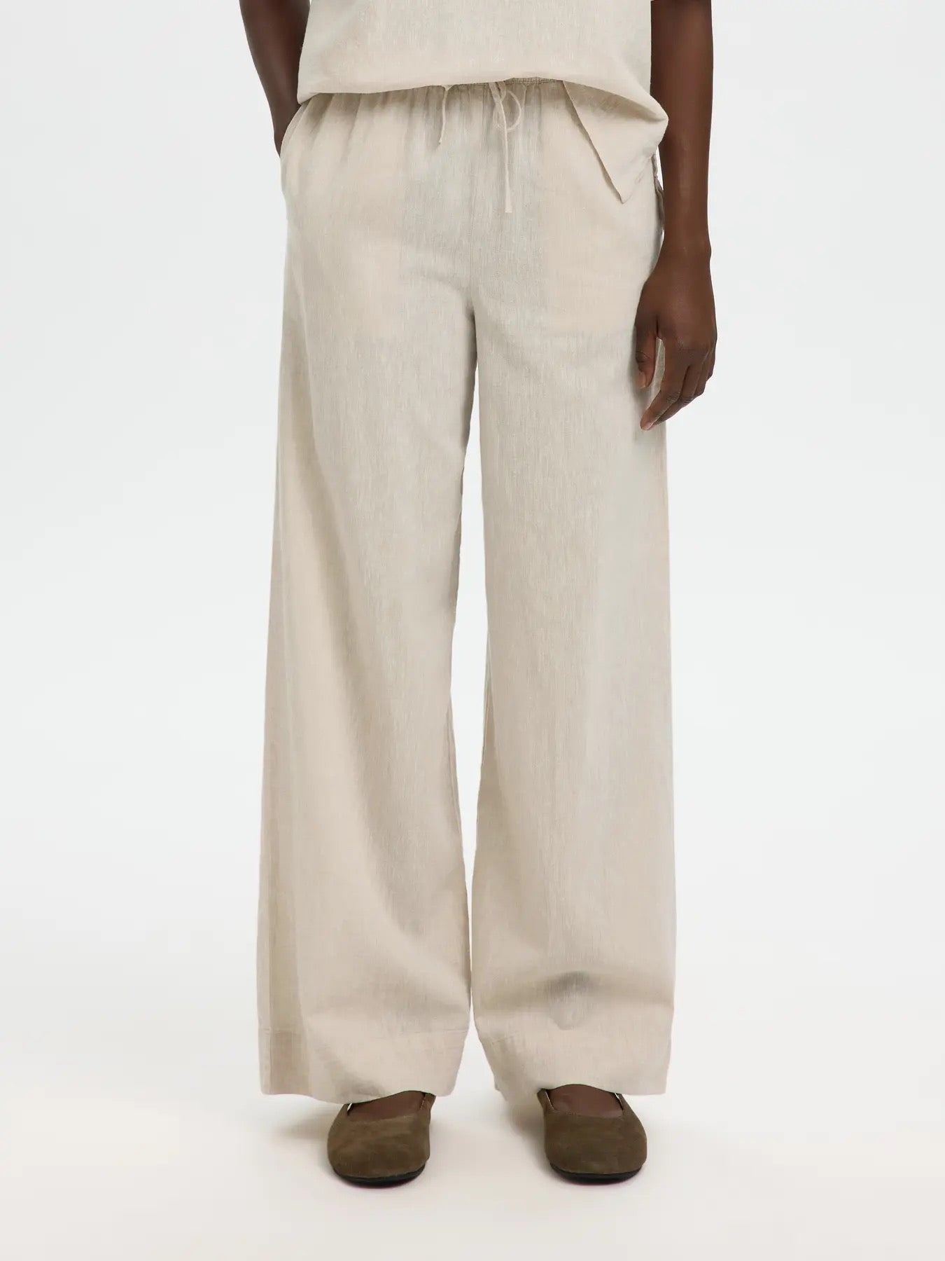 Luisa Wide Linen Blend Pant - Sandshell