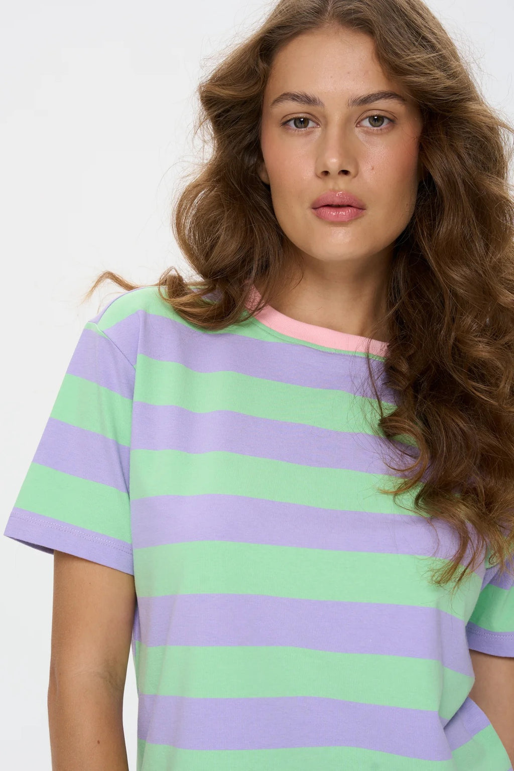 Contrast Neck Striped Tee