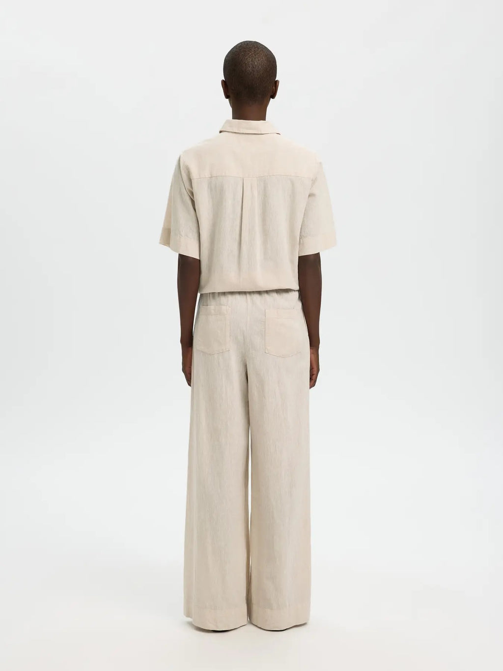 Luisa Wide Linen Blend Pant - Sandshell