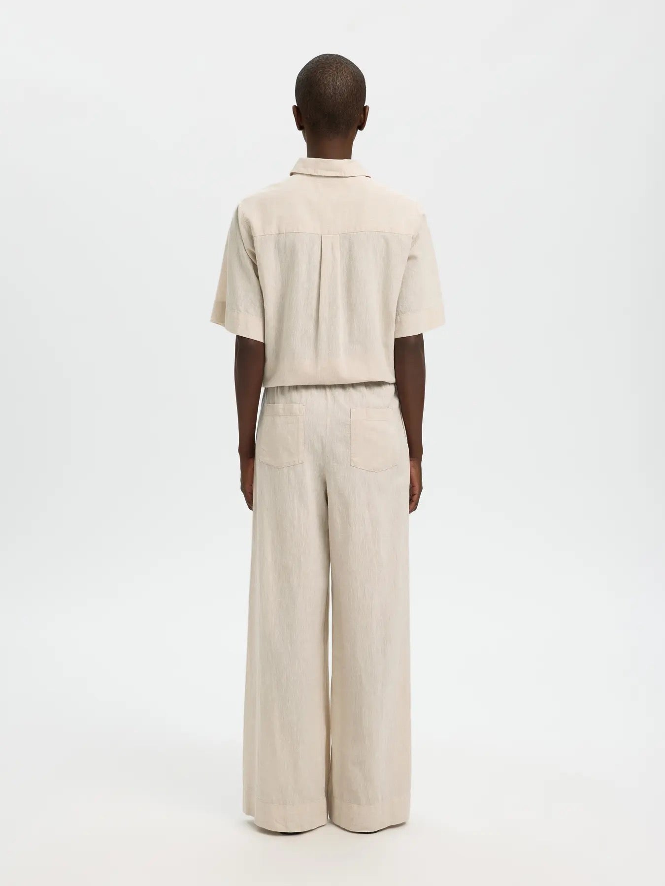 Luisa Wide Linen Blend Pant - Sandshell