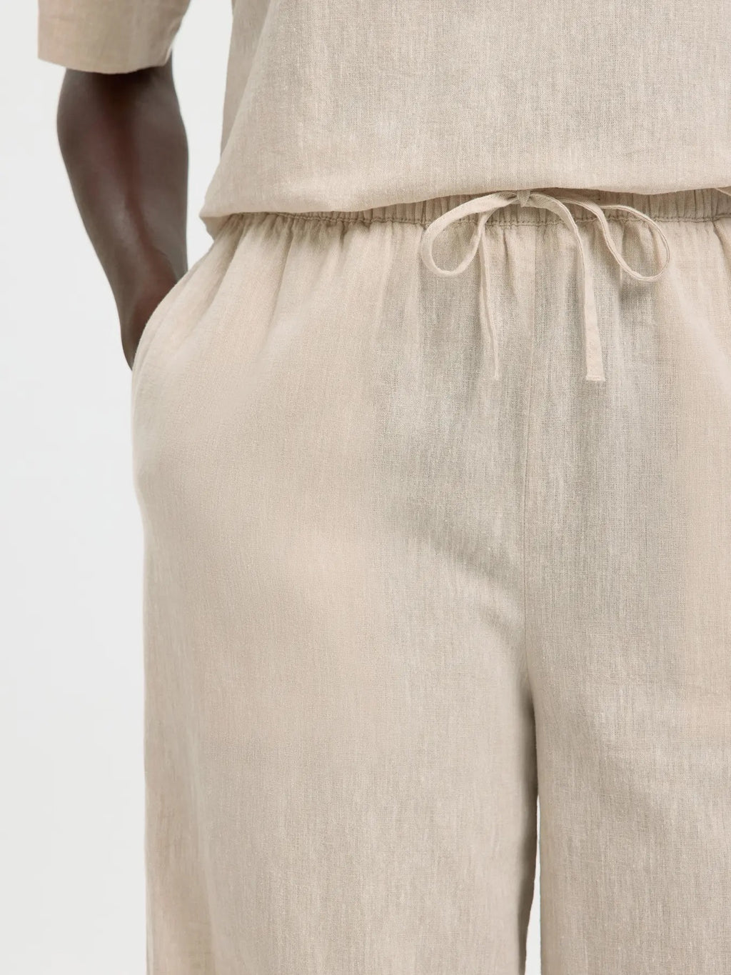 Luisa Wide Linen Blend Pant - Sandshell