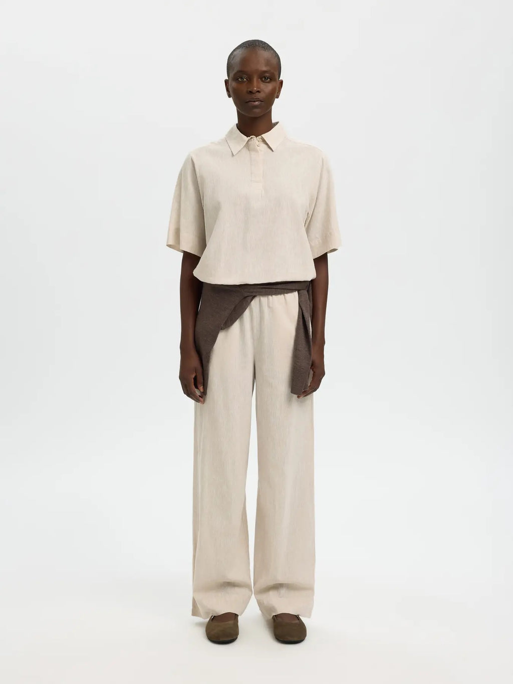 Luisa Wide Linen Blend Pant - Sandshell