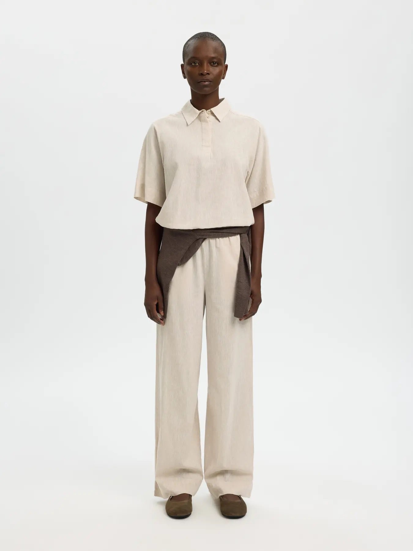 Luisa Wide Linen Blend Pant - Sandshell