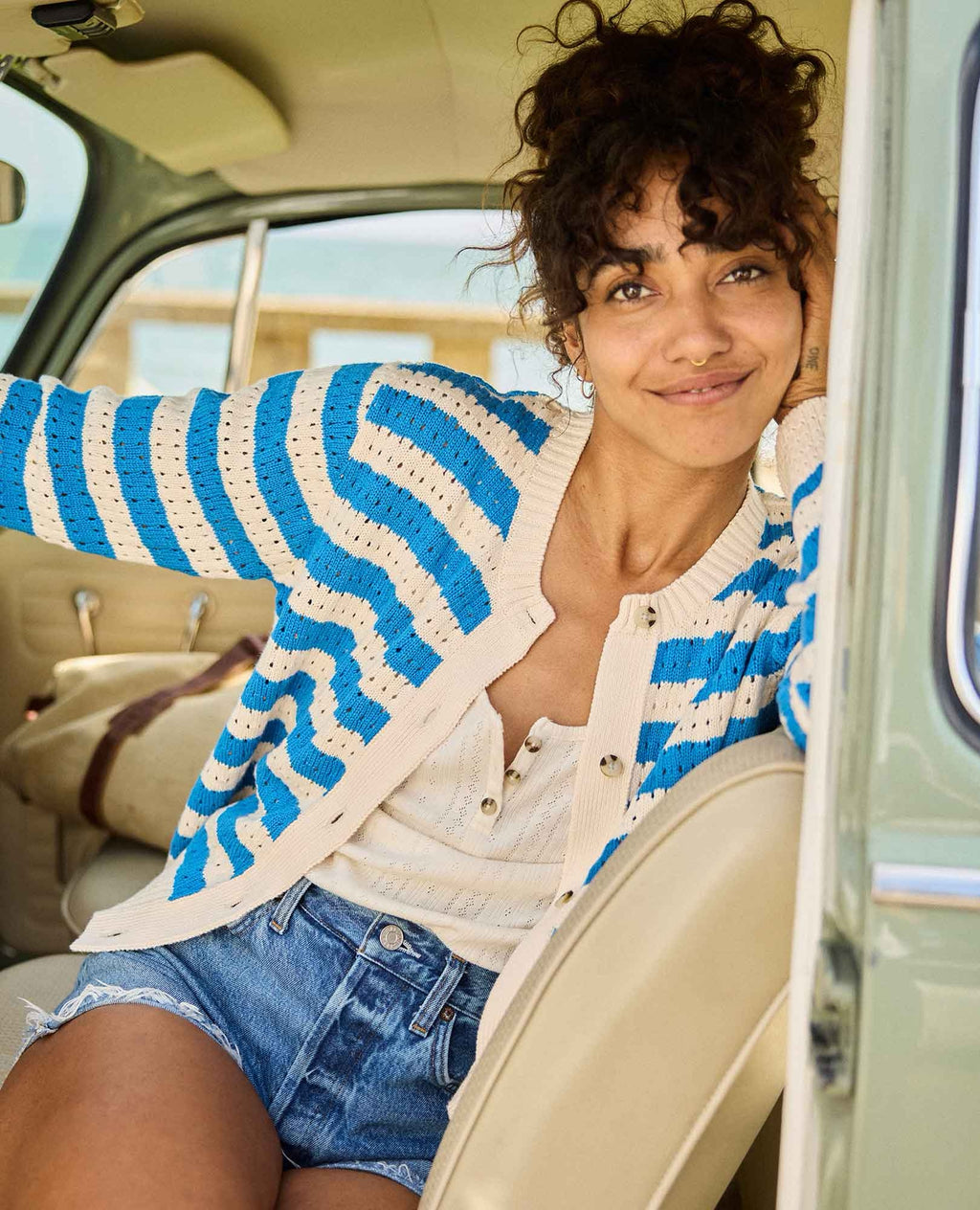 Bianca Pointelle Cardigan - Salt Pattern