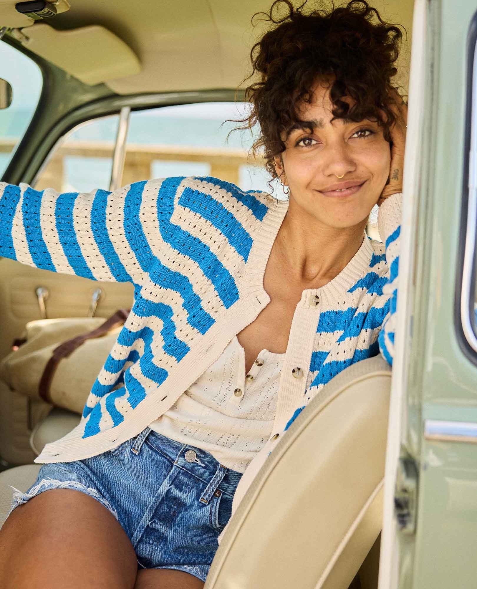 Bianca Pointelle Cardigan - Salt Pattern