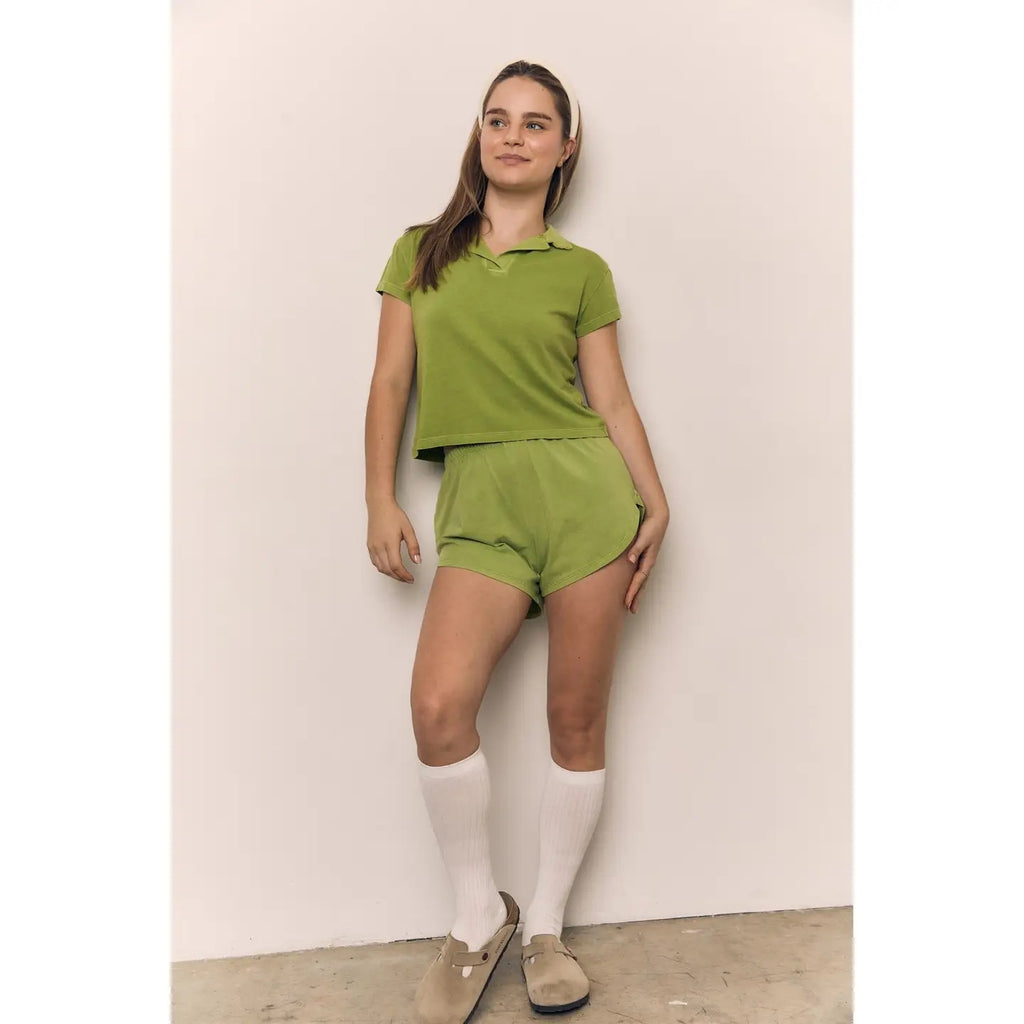 Mineral Washed Cotton Jersey Collar Tee  AAD094-2