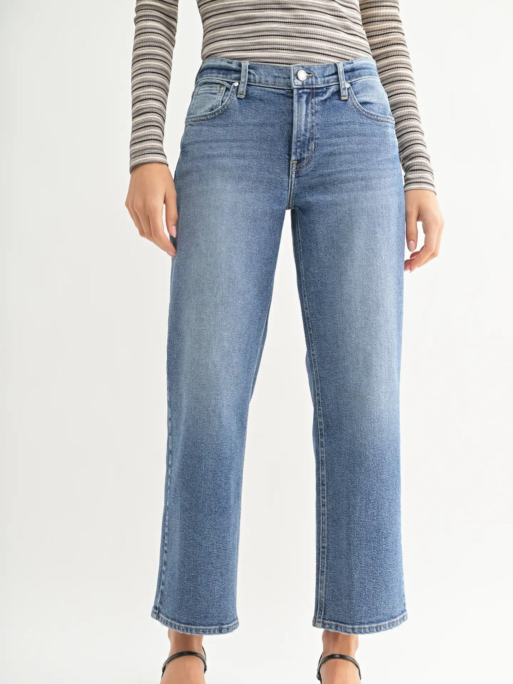 Mid Rise Stretch Bow Boyfriend - Medium Denim