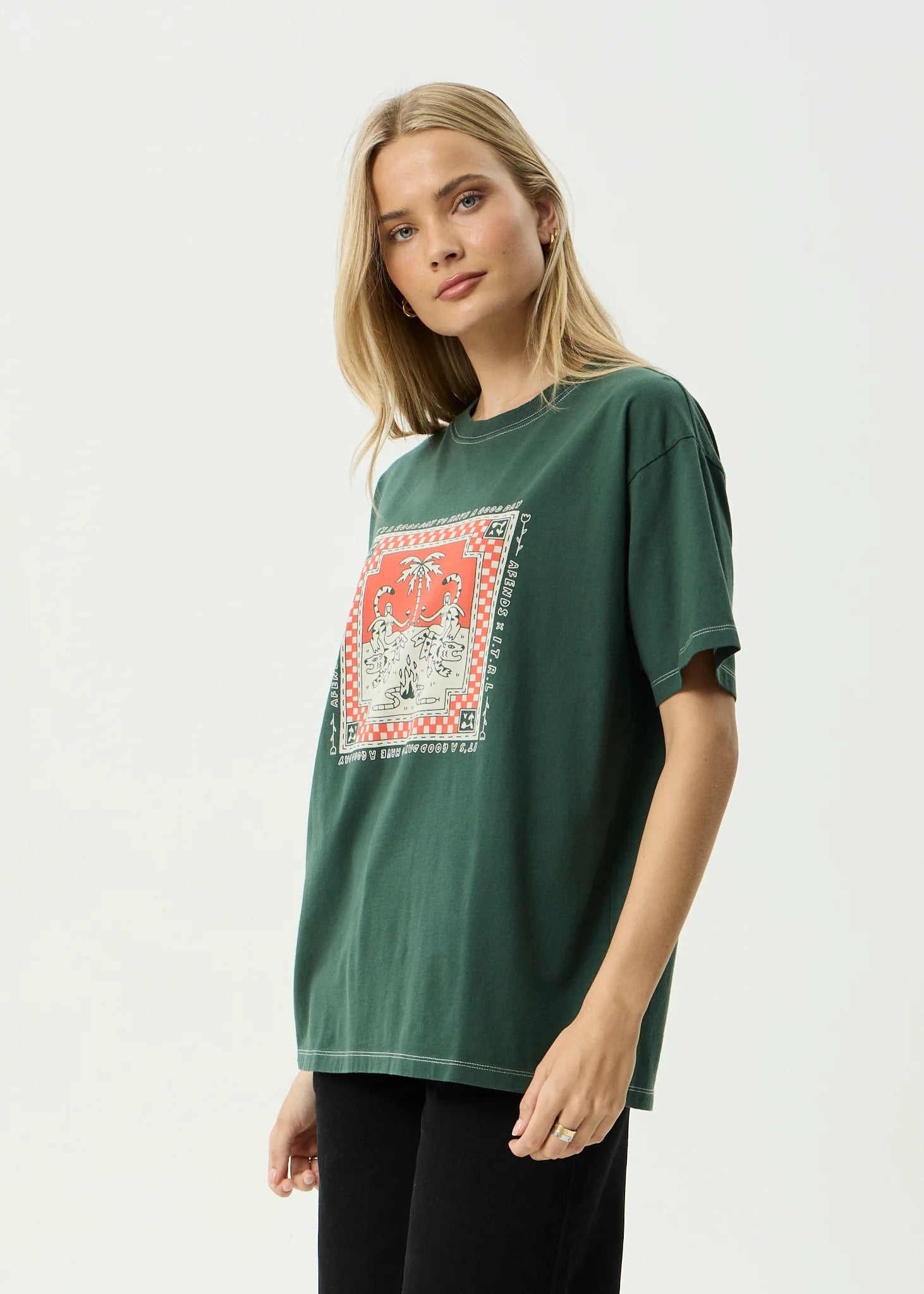 Have A Good Day Recycled Oversized Tee - Pine