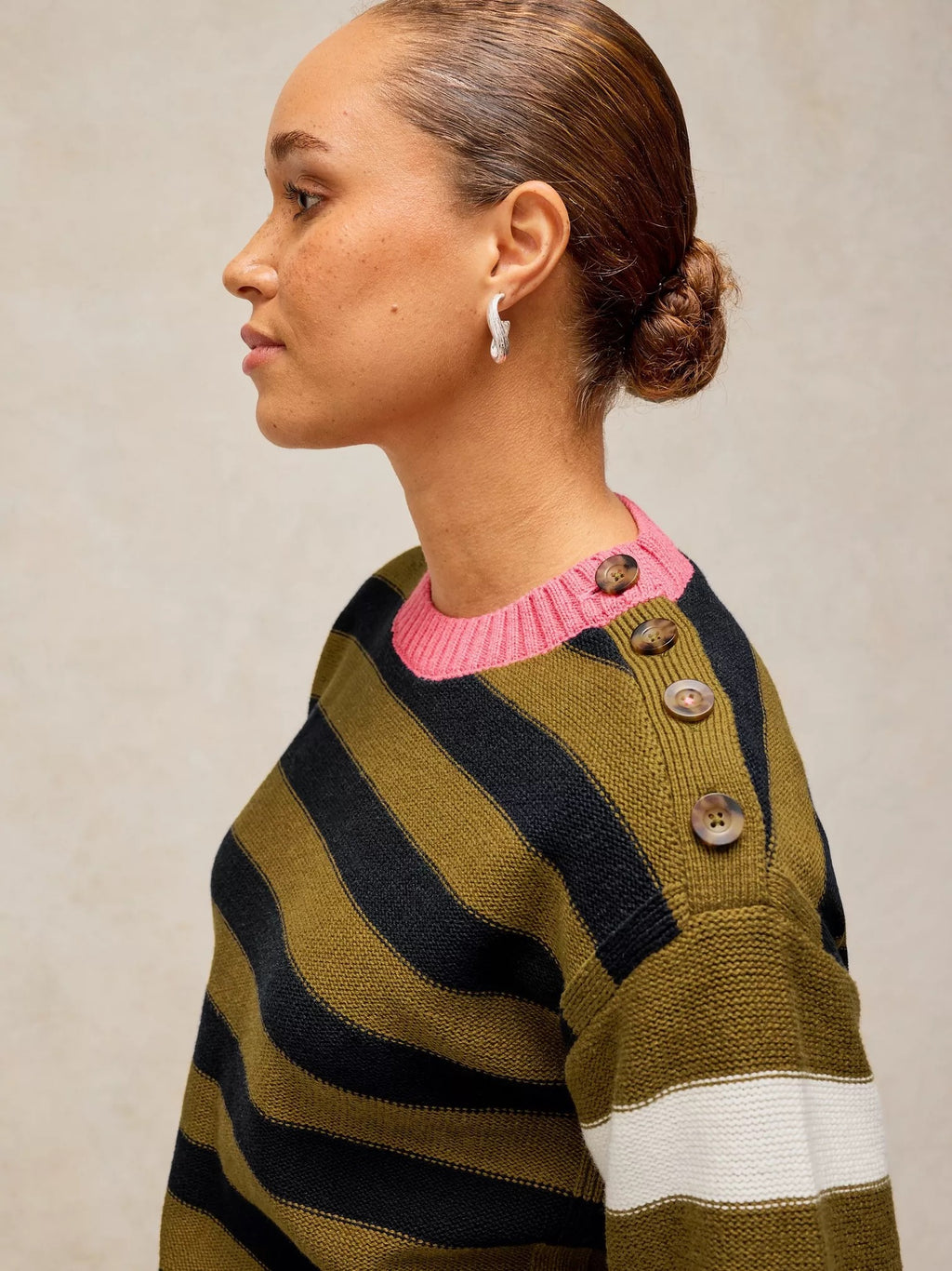 Bea Button Cotton Jumper - Green Multi