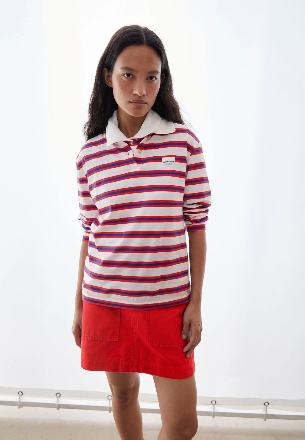 Stripe Polo Longsleeve - Light Oatmilk/Mars Red/Dynamo Blue
