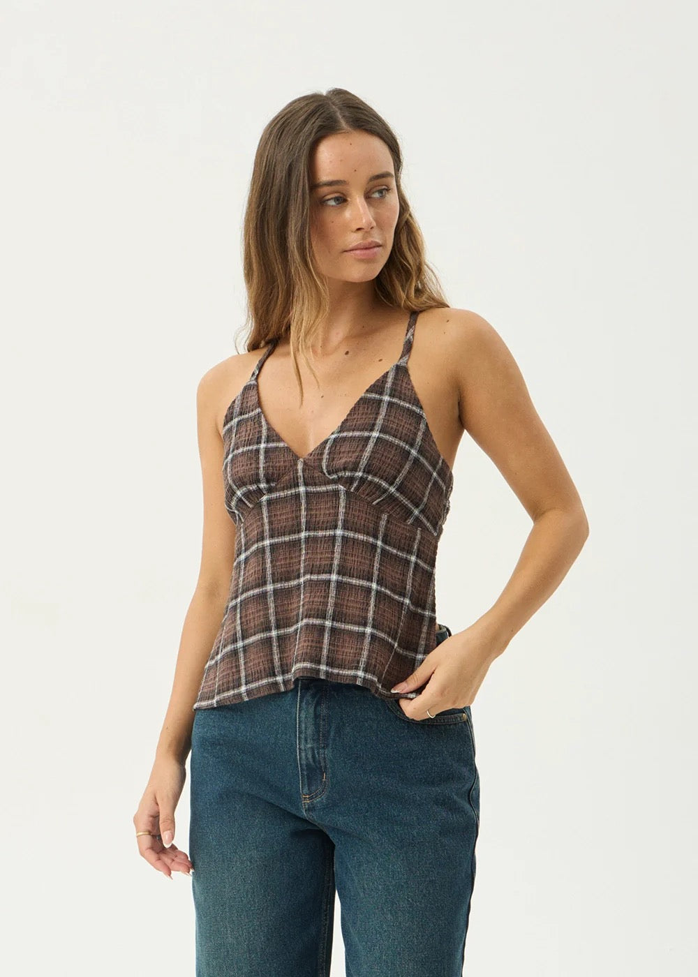 Reverie Seersucker Strappy Top - Coffee Check