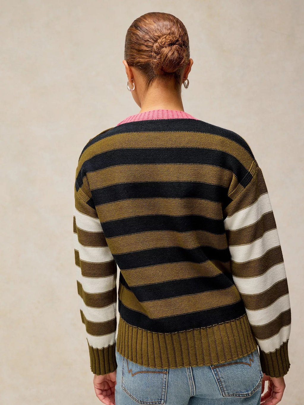 Bea Button Cotton Jumper - Green Multi