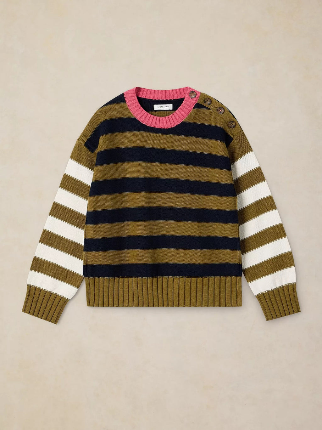 Bea Button Cotton Jumper - Green Multi