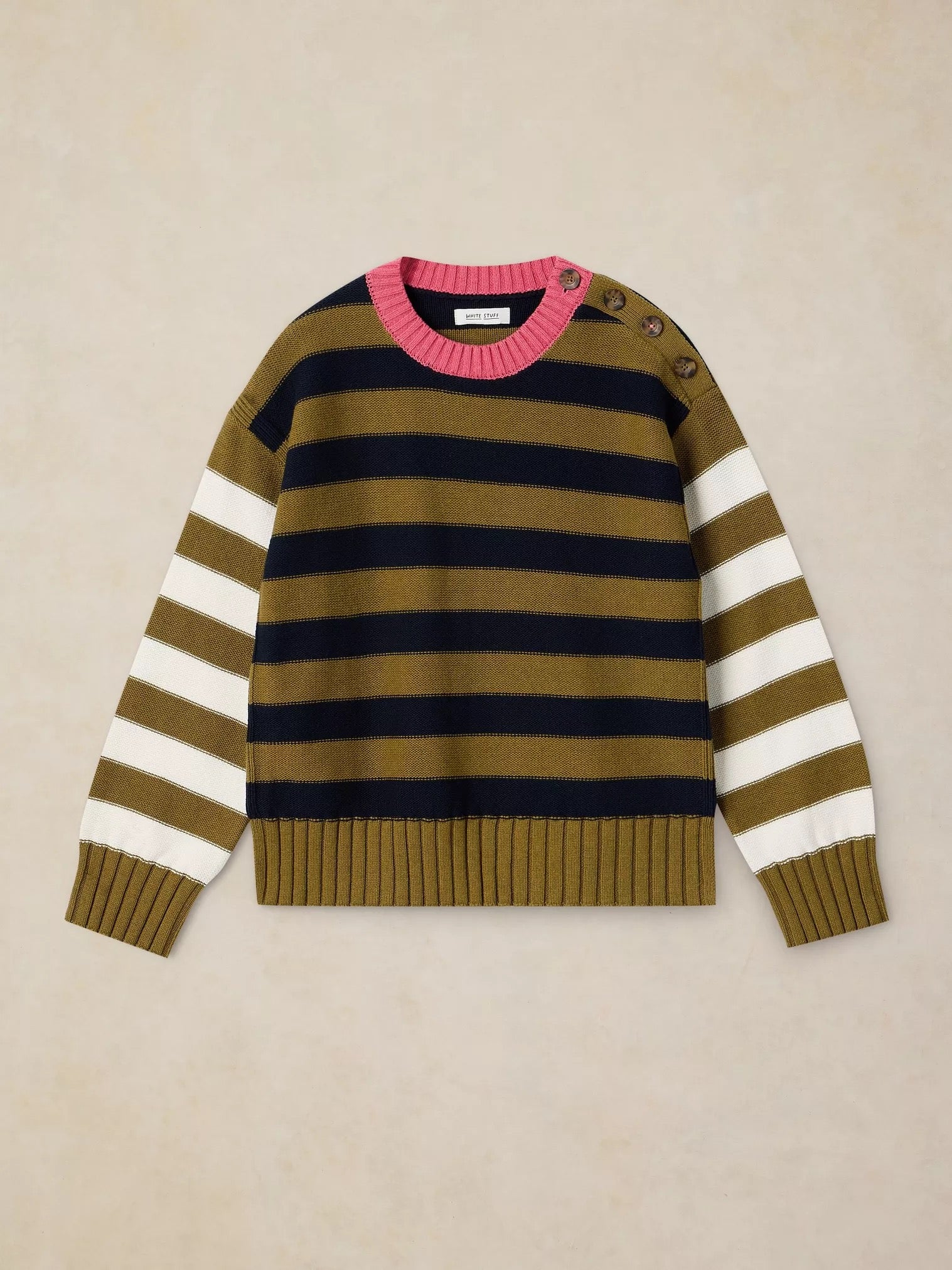 Bea Button Cotton Jumper - Green Multi