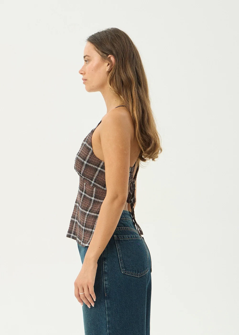 Reverie Seersucker Strappy Top - Coffee Check