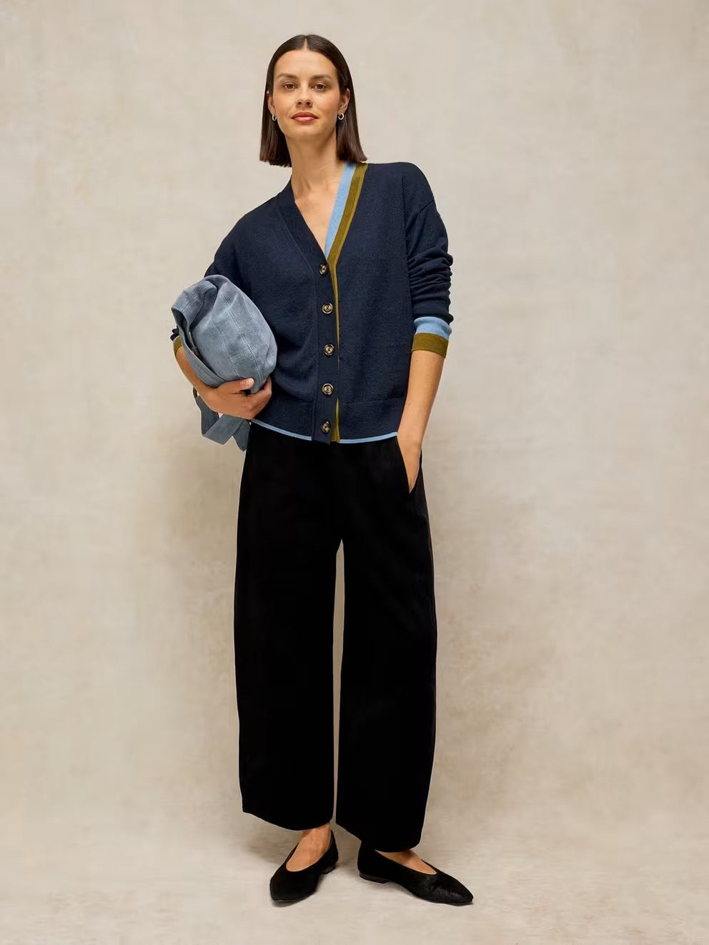 Katie V Neck Cardigan - Navy Multi