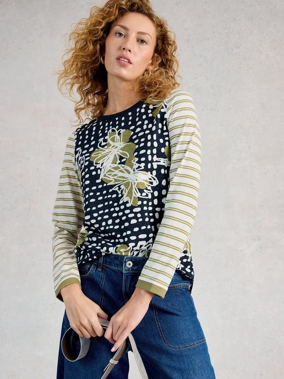 Clara Long Sleeve Tee - Green Print