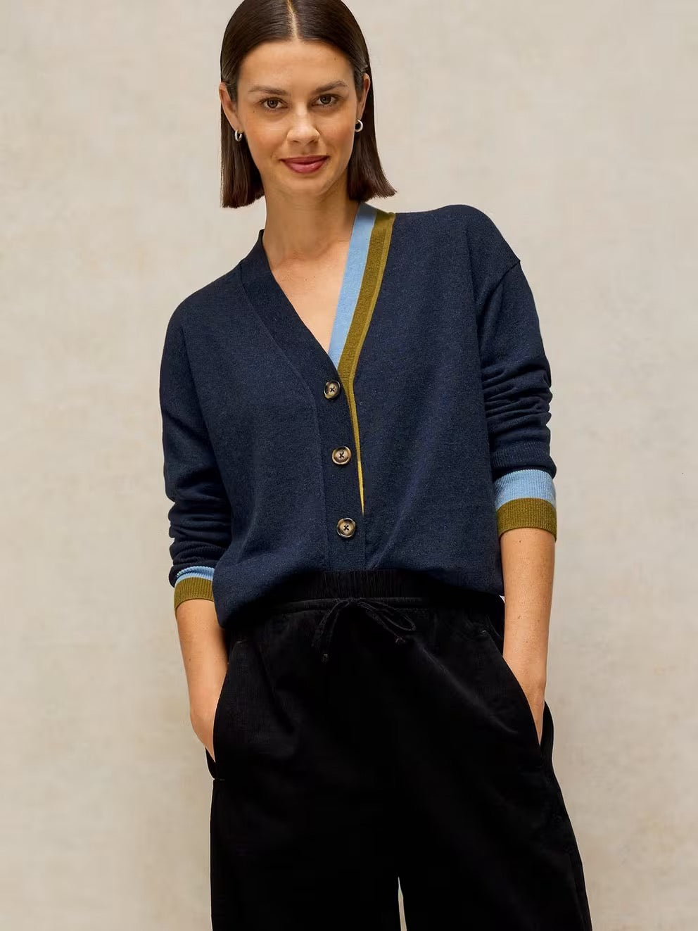 Katie V Neck Cardigan - Navy Multi