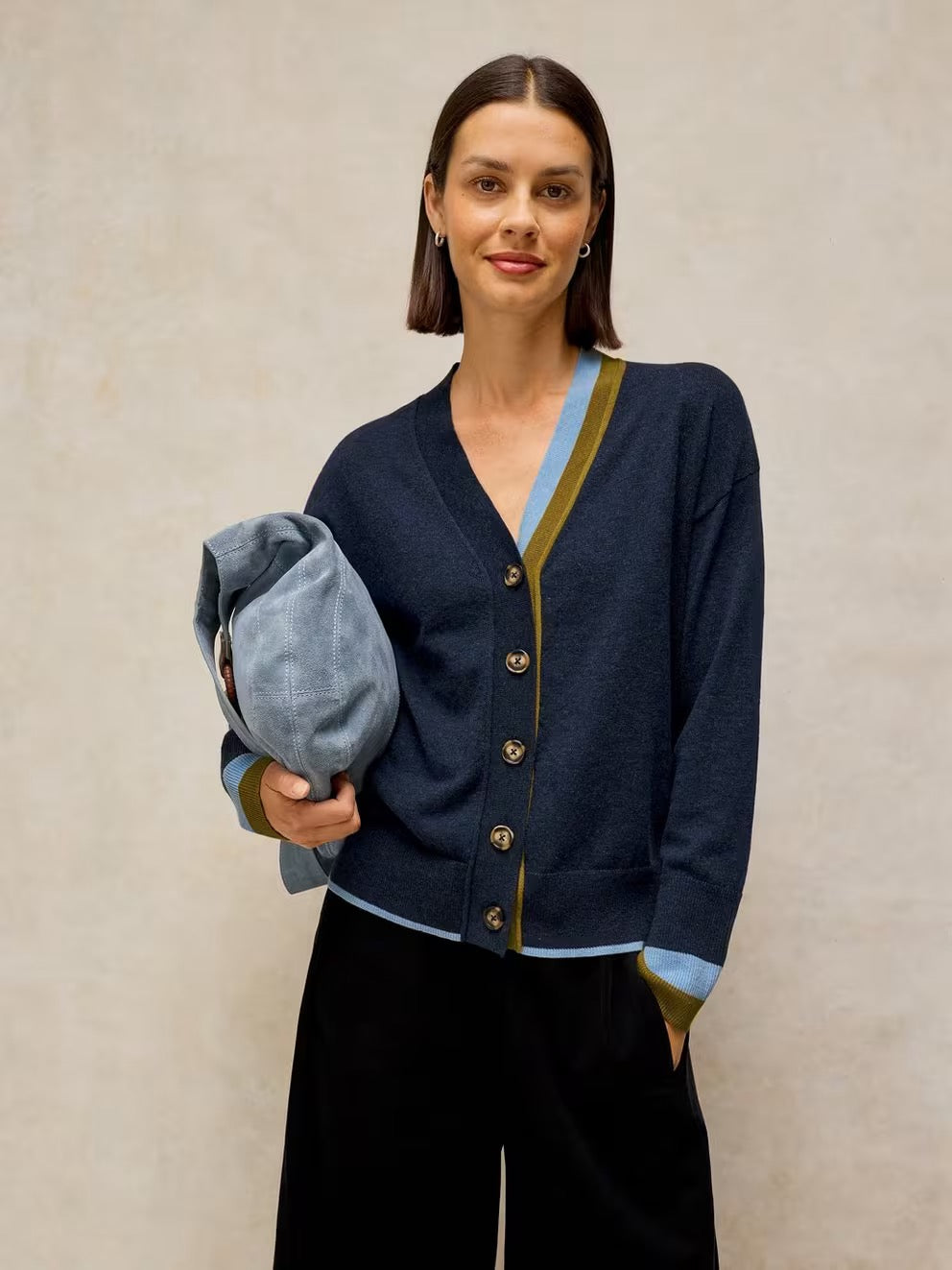 Katie V Neck Cardigan - Navy Multi