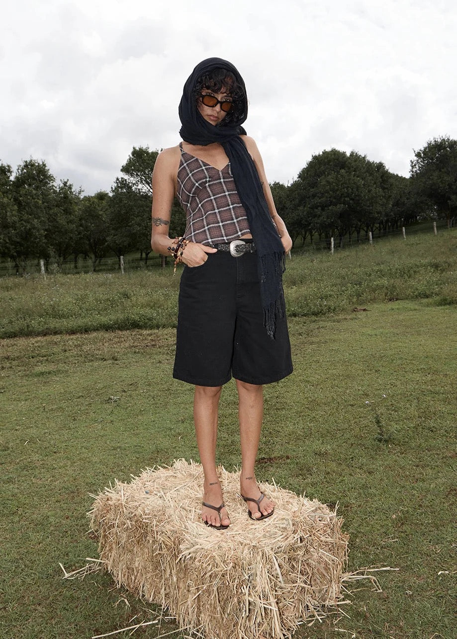 Reverie Seersucker Strappy Top - Coffee Check