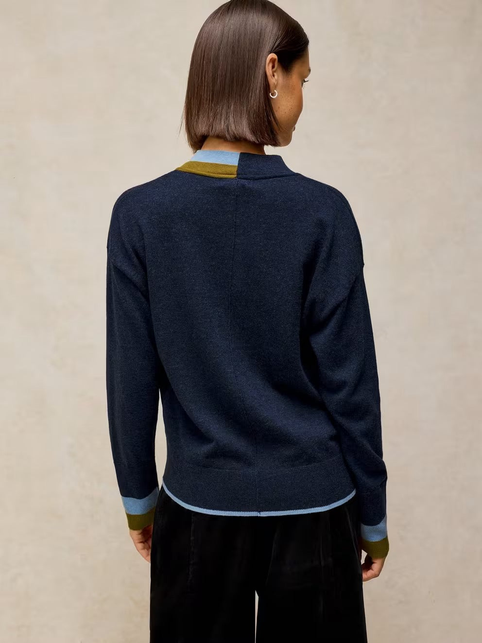 Katie V Neck Cardigan - Navy Multi