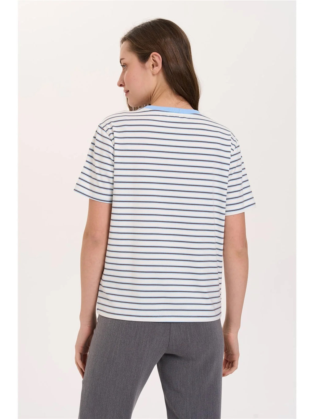 Striped T Shirt With Blue Collar