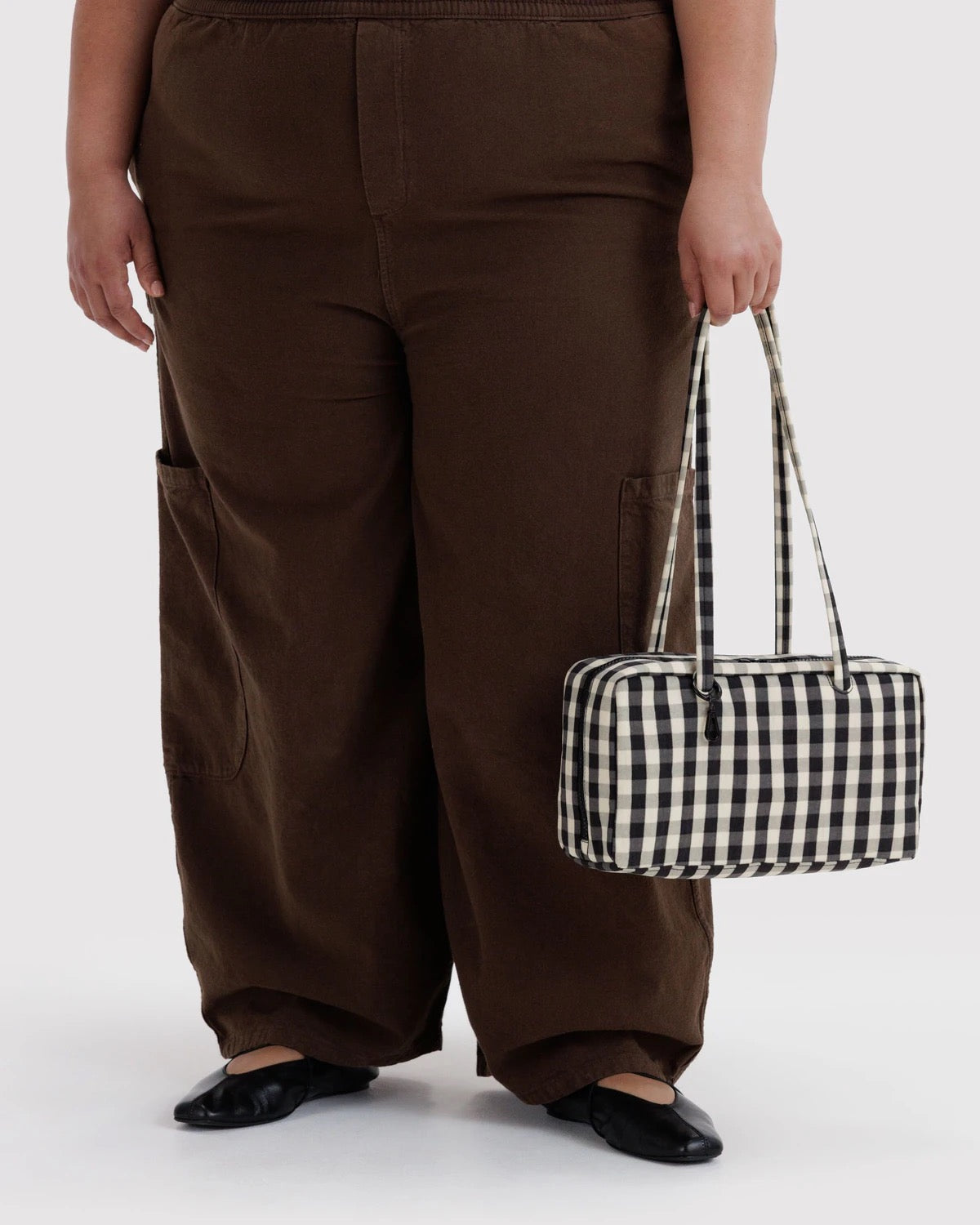 Nylon Bowler Bag - Black & Cream Gingham