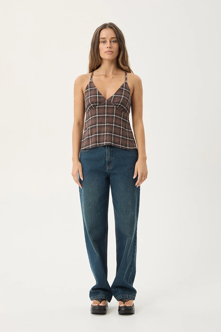 Reverie Seersucker Strappy Top - Coffee Check