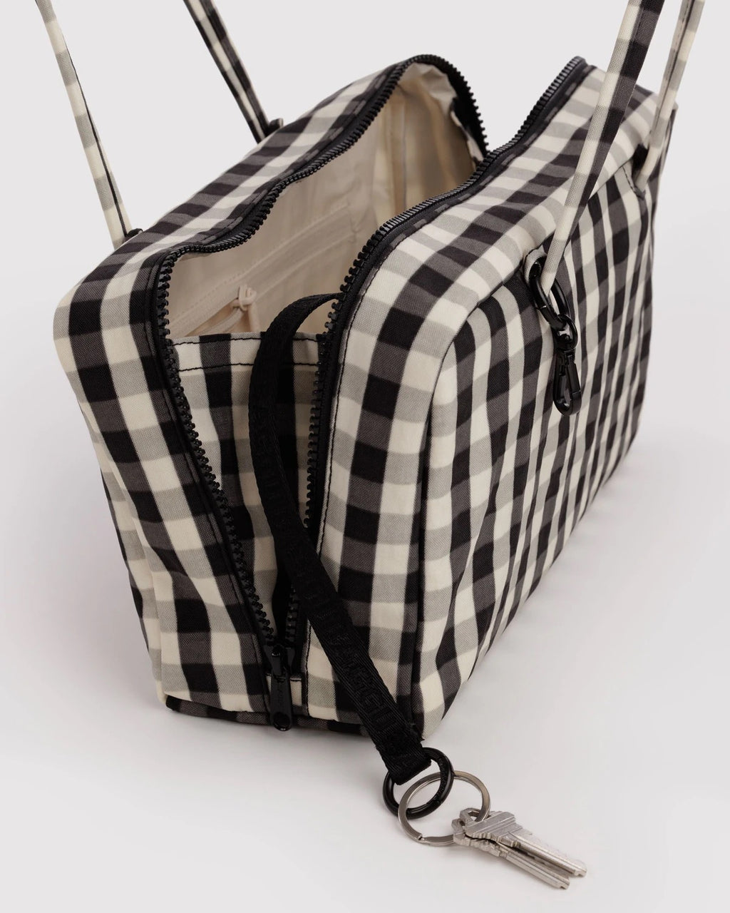 Nylon Bowler Bag - Black & Cream Gingham