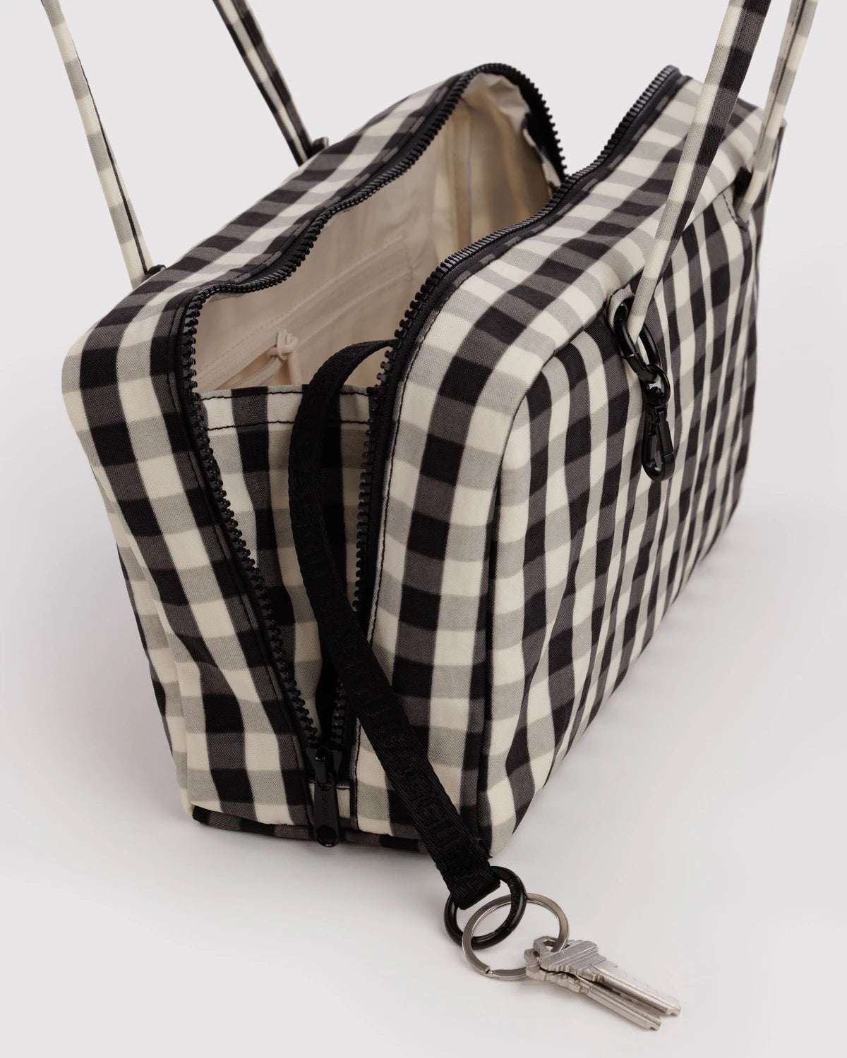 Nylon Bowler Bag - Black & Cream Gingham
