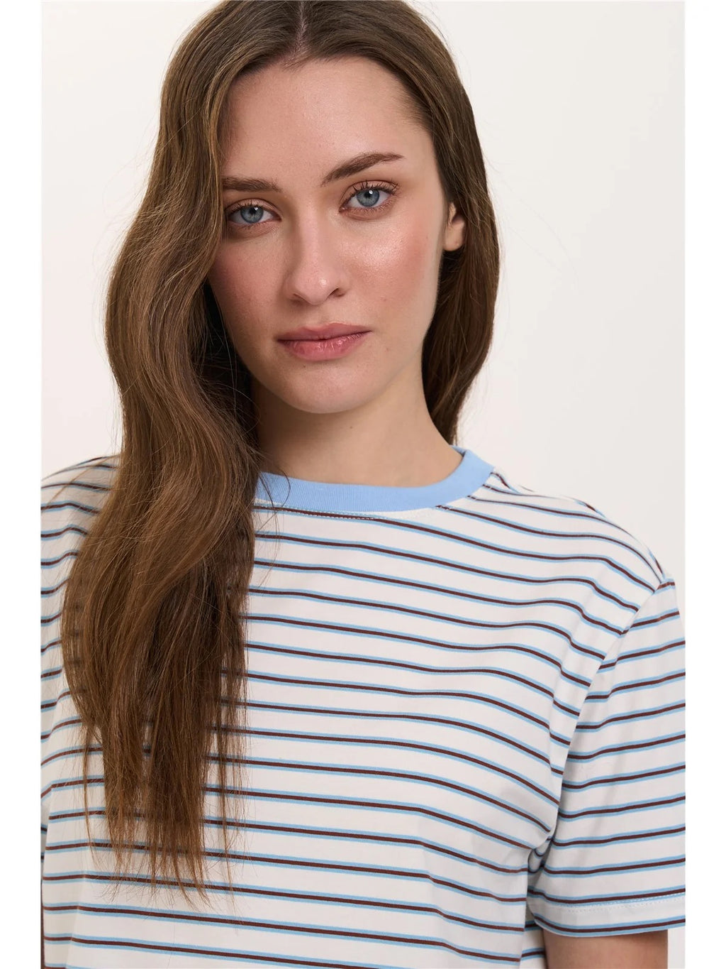 Striped T Shirt With Blue Collar