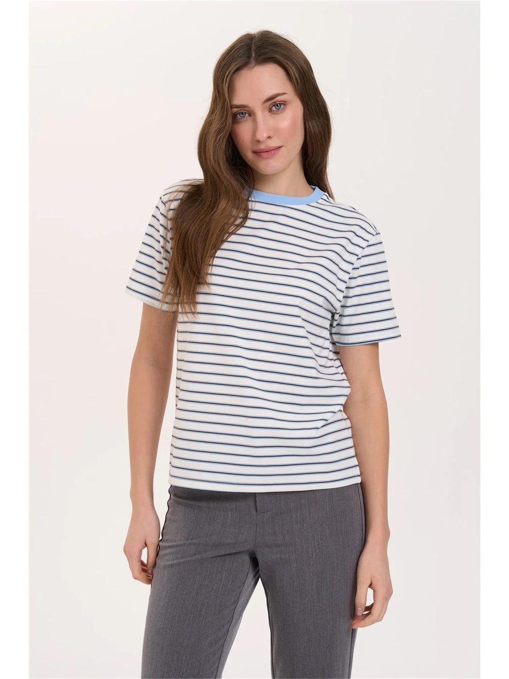 Striped T Shirt With Blue Collar