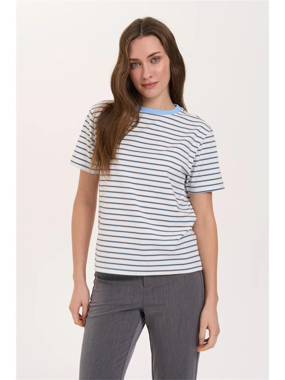 Striped T Shirt With Blue Collar