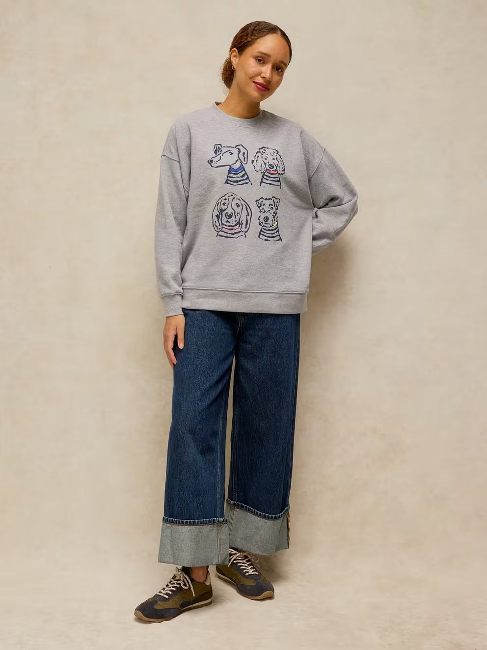 Cleo Longline Graphic Sweatshirt - Grey Marl