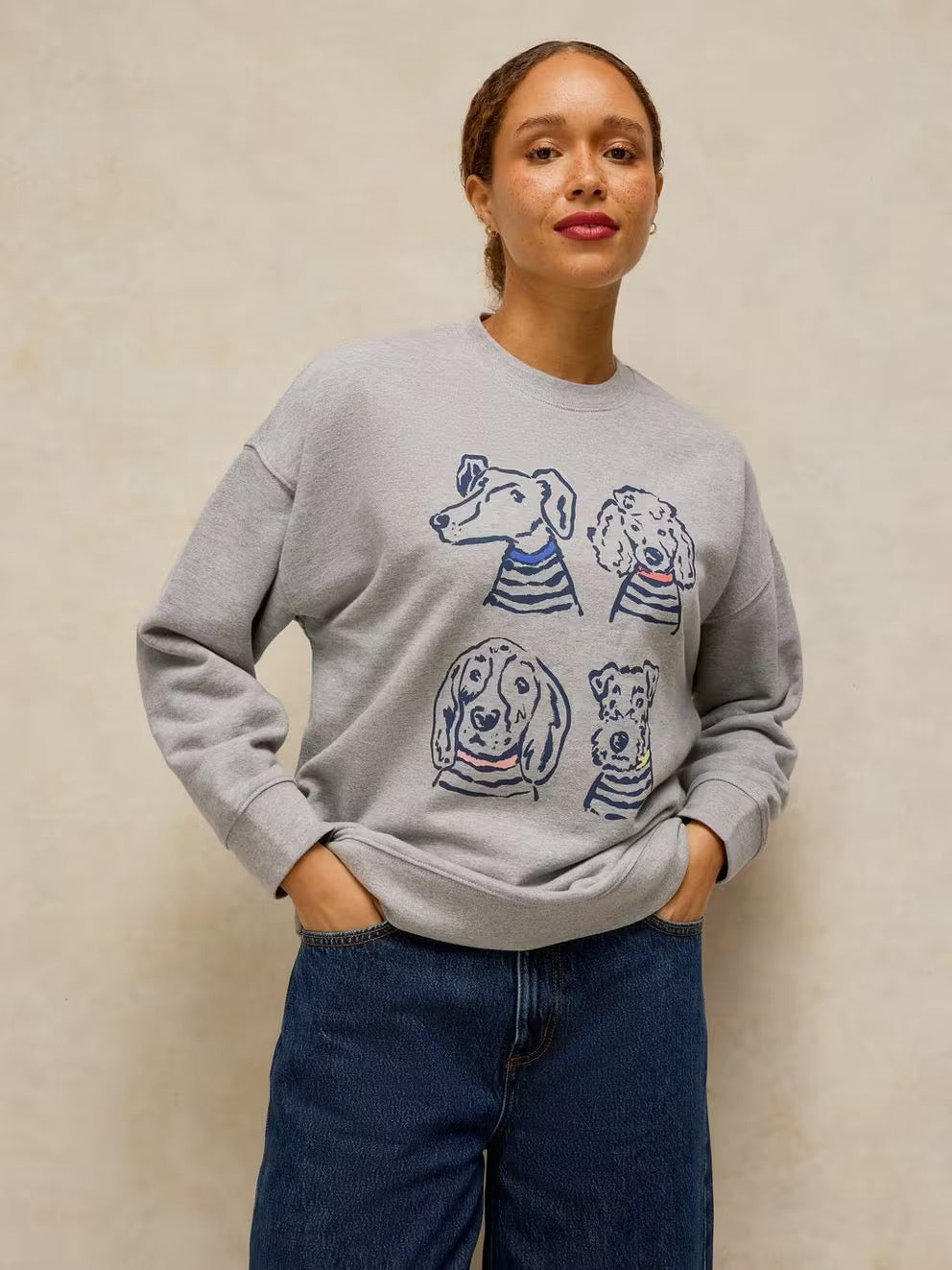 Cleo Longline Graphic Sweatshirt - Grey Marl