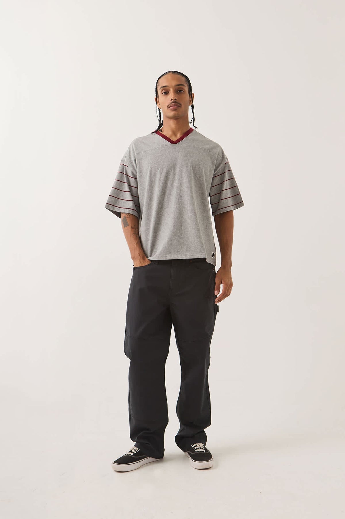 Brixton Football Tee - Heather Grey/Maroon