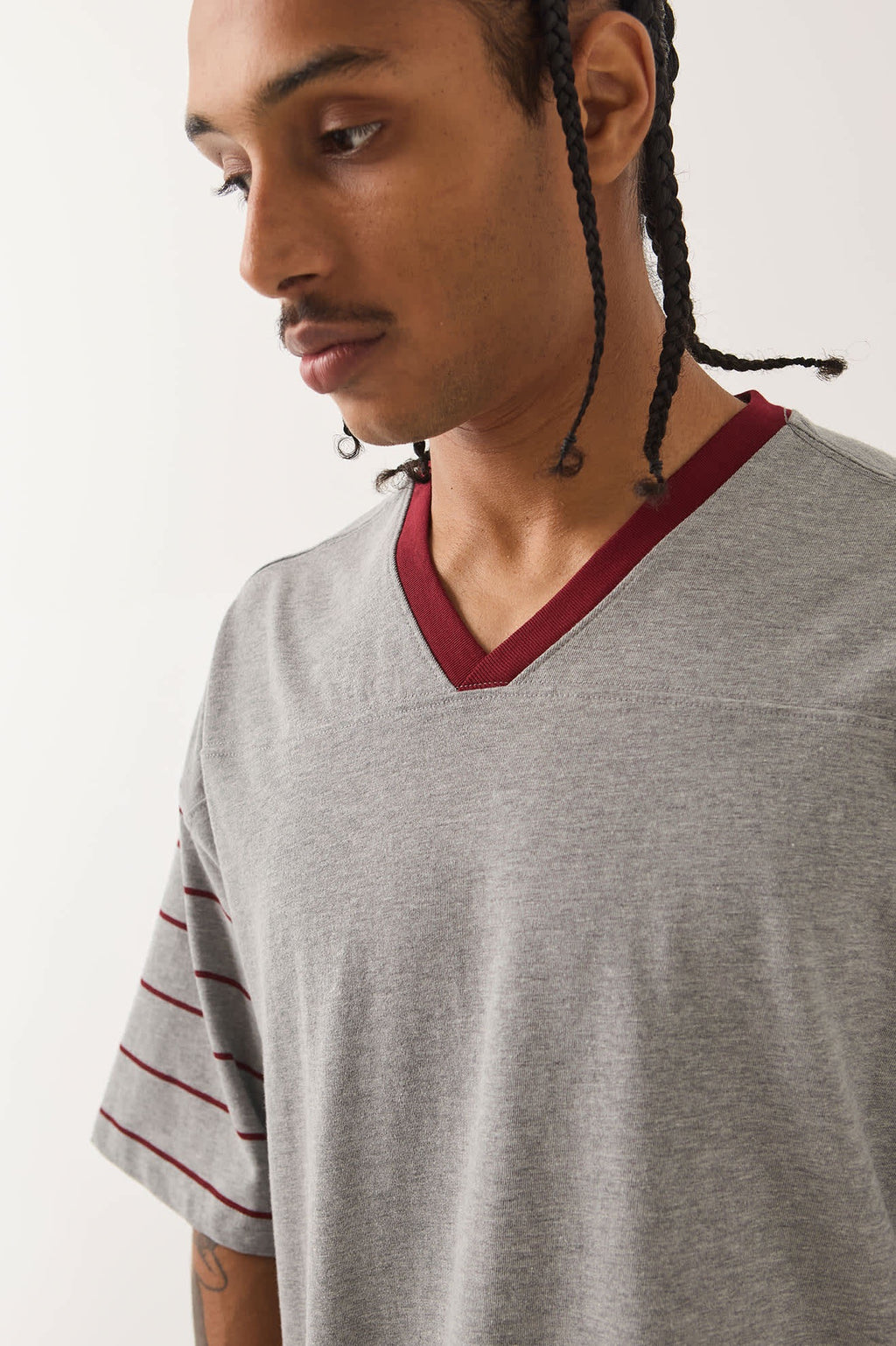 Brixton Football Tee - Heather Grey/Maroon