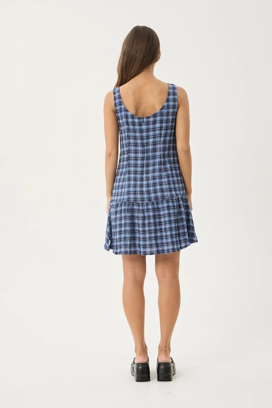 Mountains Hemp Seersucker Mini Dress - Navy/Red Check