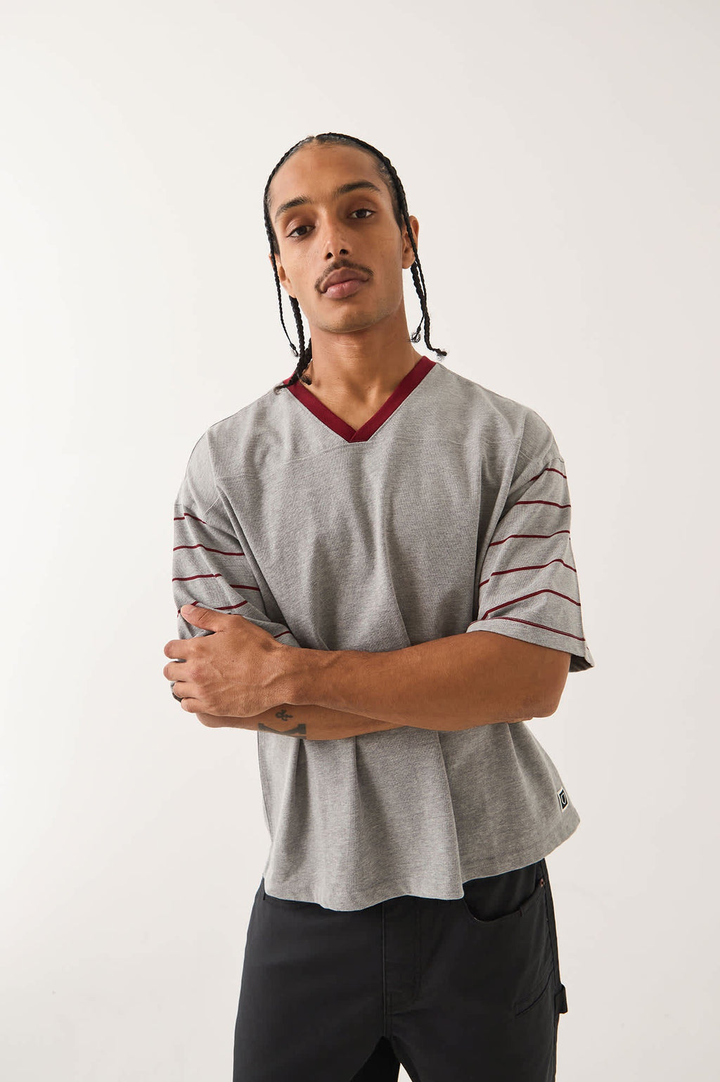 Brixton Football Tee - Heather Grey/Maroon