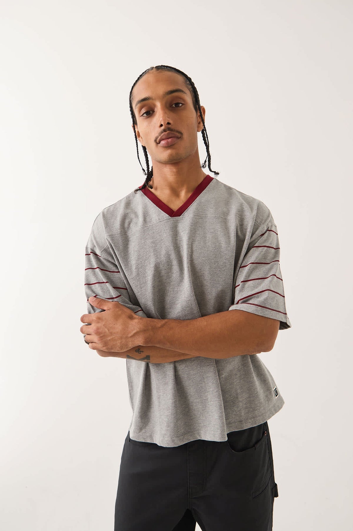 Brixton Football Tee - Heather Grey/Maroon