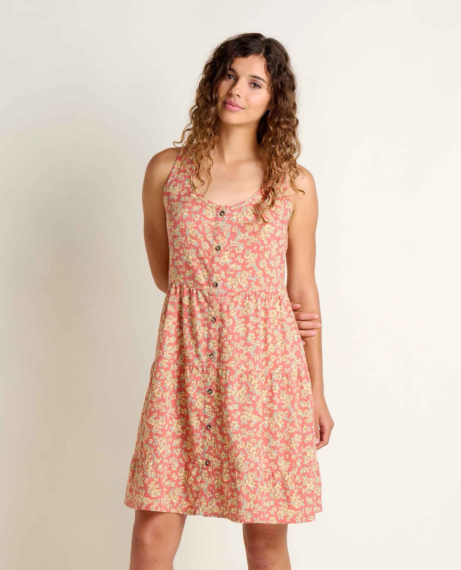 Manzana Tiered Tank Dress - Dusty Cedar Print