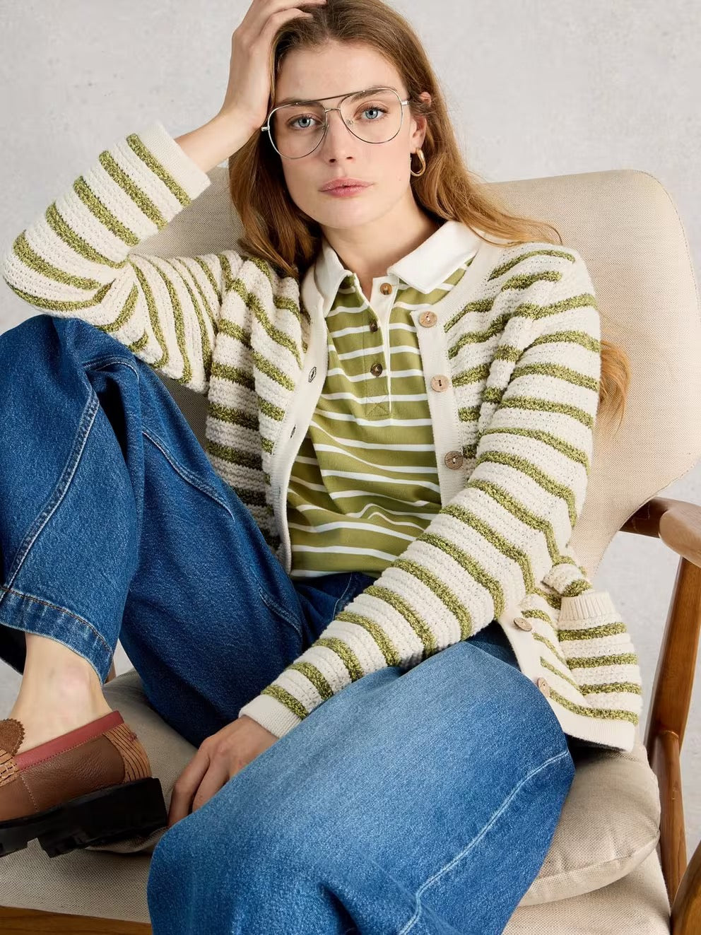 Belle Stripe Cardigan - Ivory Multi