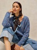 Texture V Neck Jumper - Mid Blue