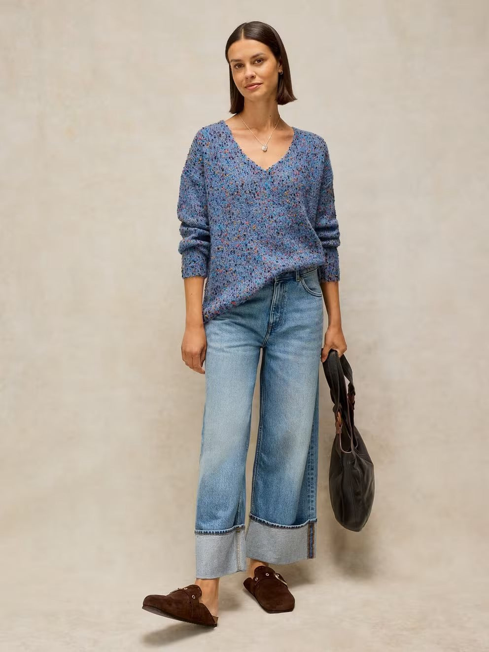Texture V Neck Jumper - Mid Blue