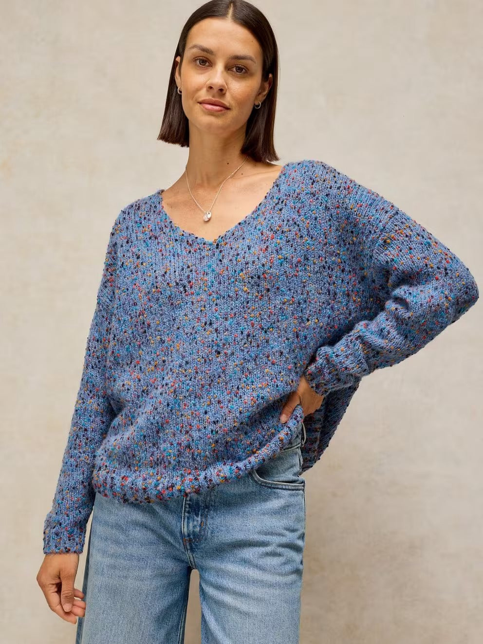 Texture V Neck Jumper - Mid Blue