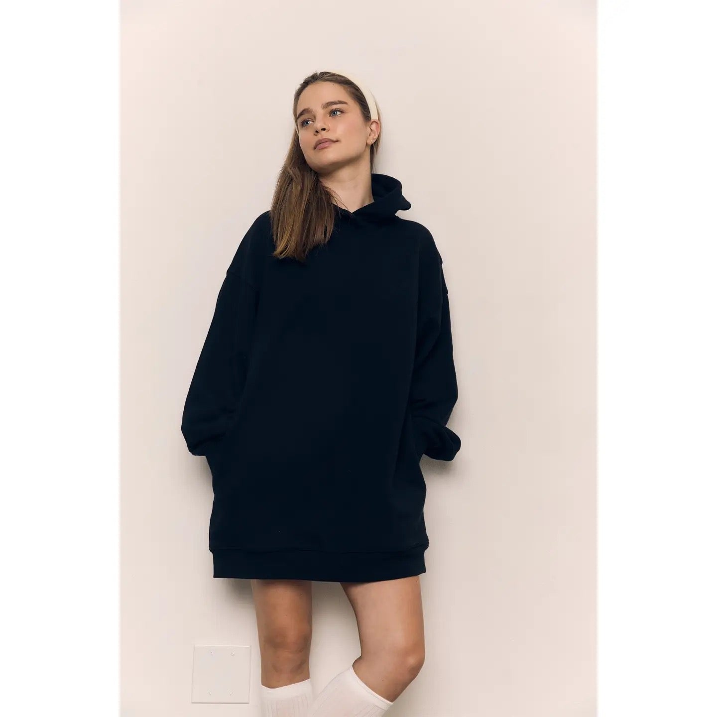 Organic Cotton Terry Hoodie Dress - Black