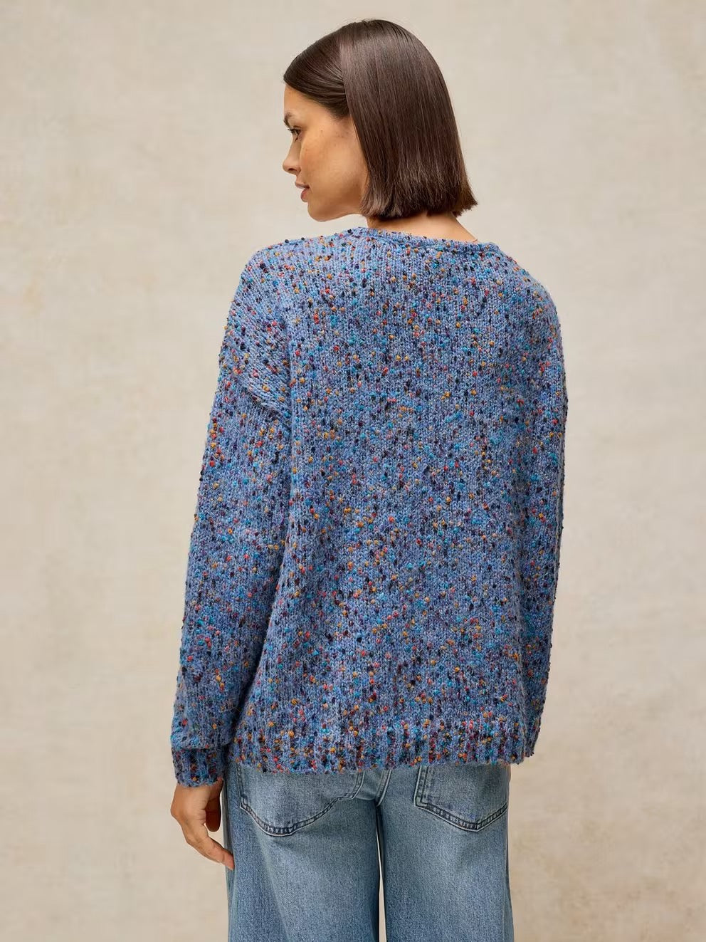 Texture V Neck Jumper - Mid Blue