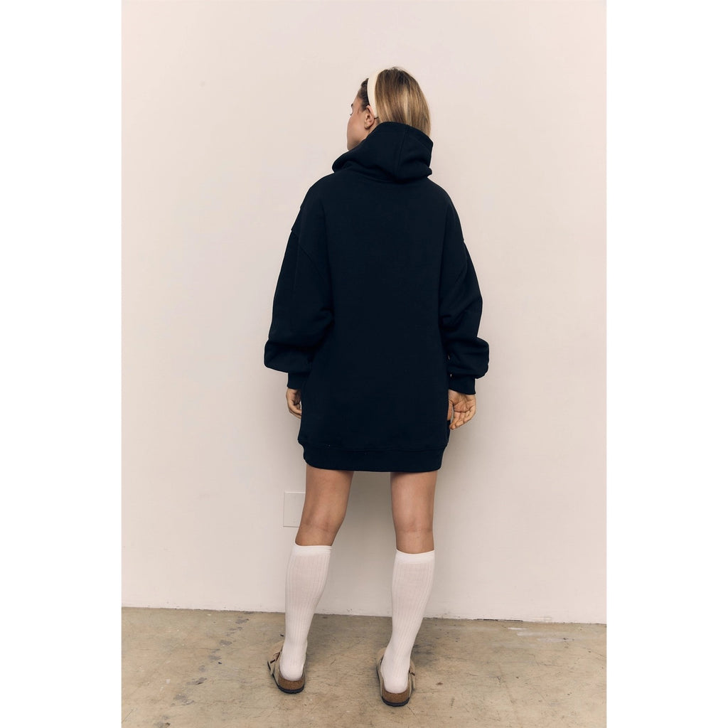 Organic Cotton Terry Hoodie Dress - Black