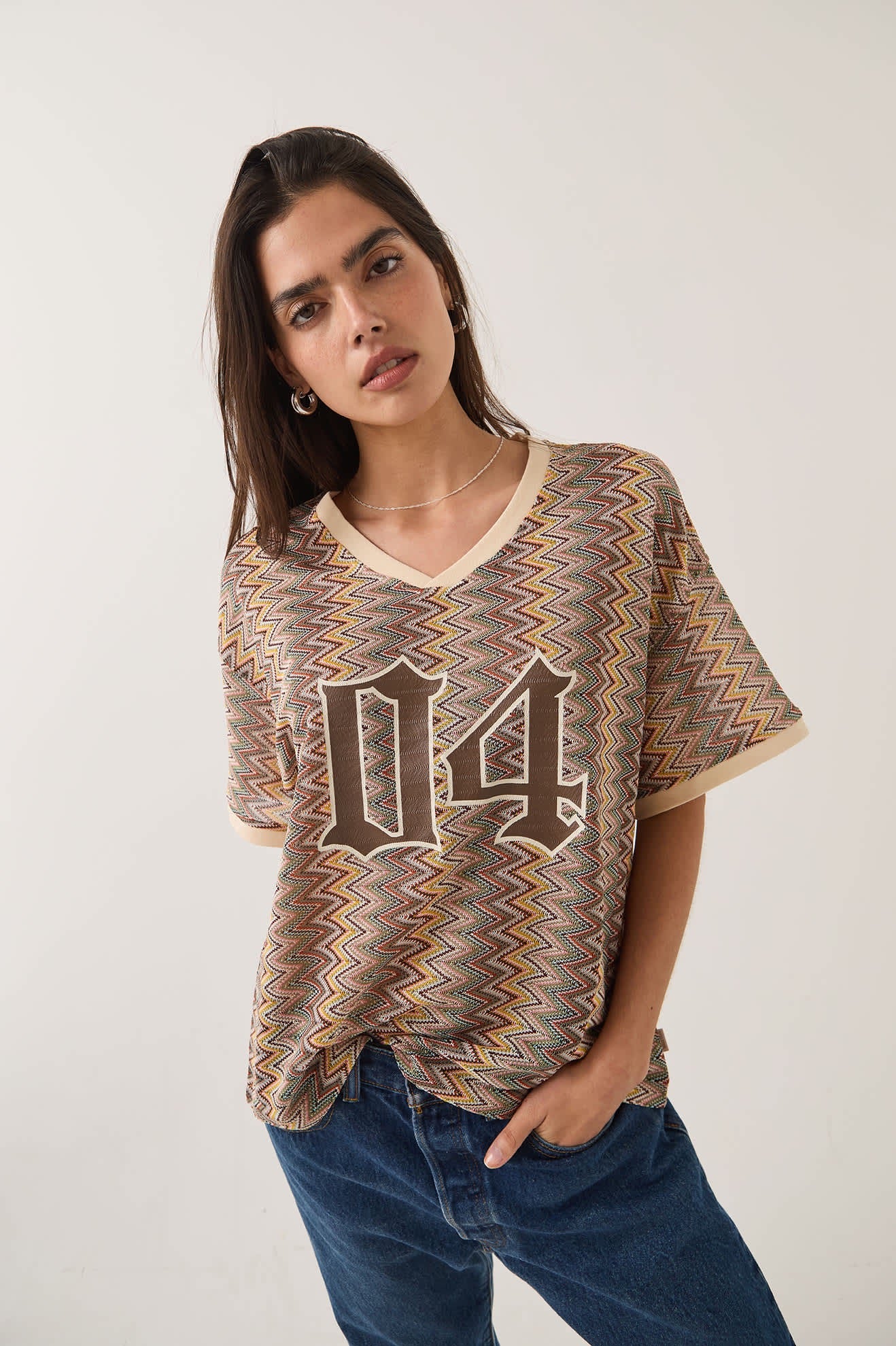 Football Oversized Mesh Jersey - Multicolour Zig Zag