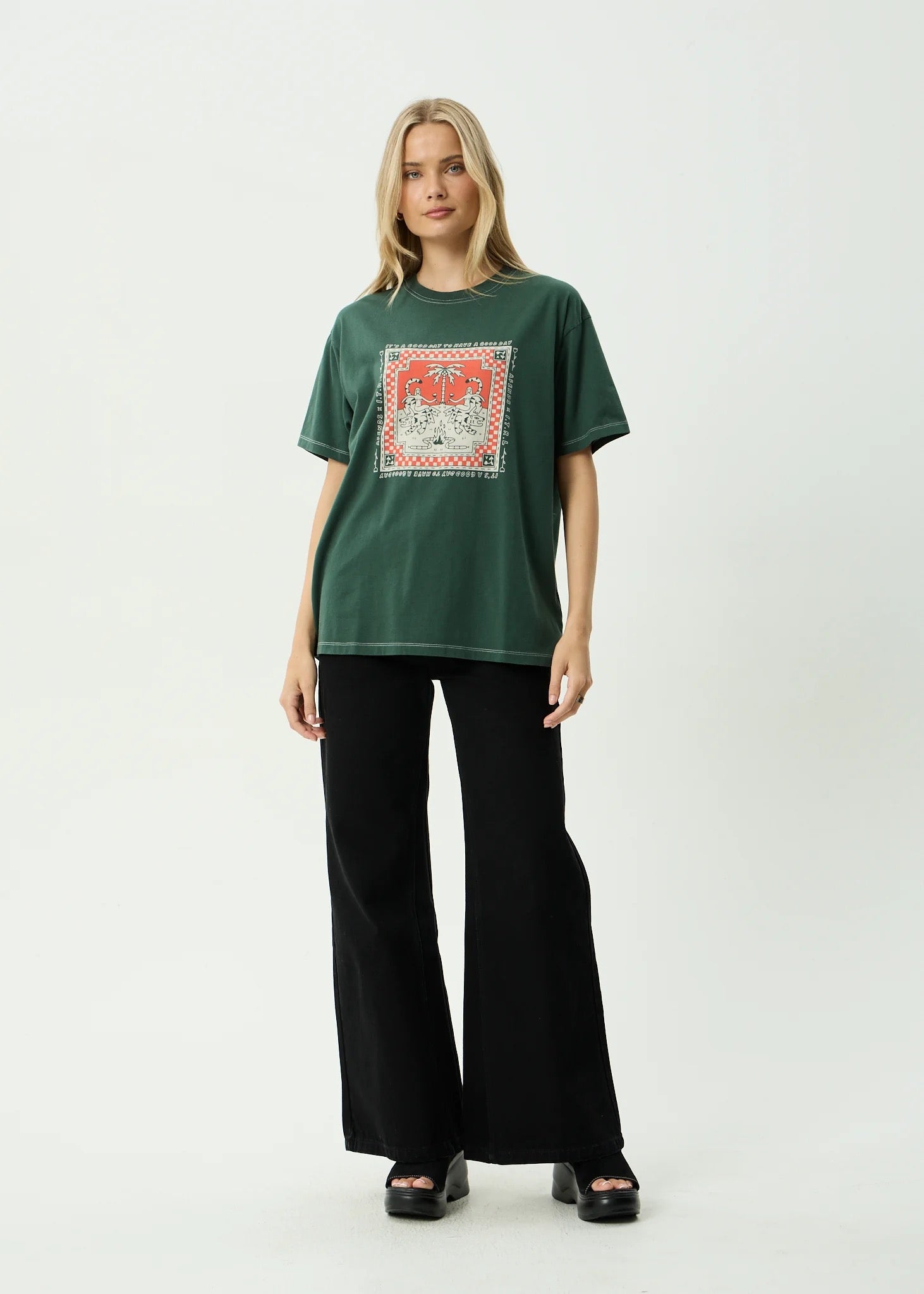 Have A Good Day Recycled Oversized Tee - Pine